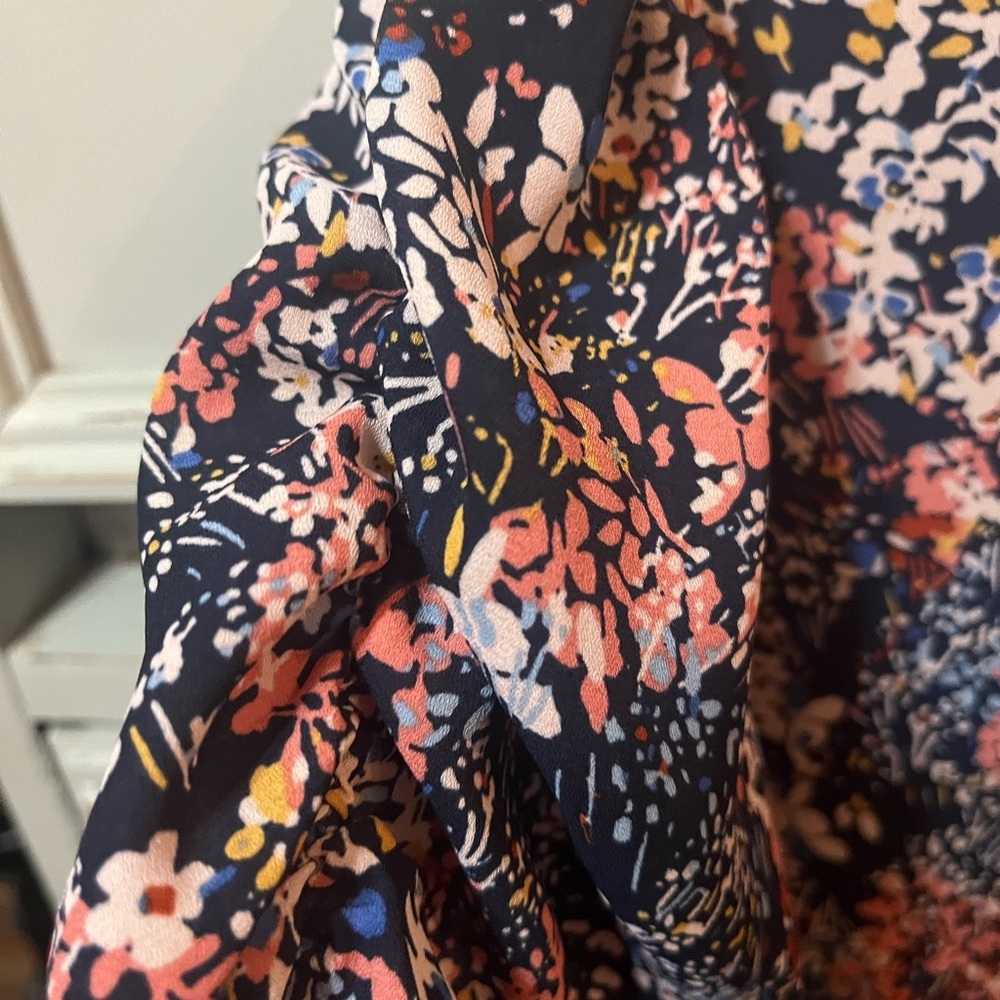 Maurices multicolored and Pink Puff Sleeve Ruffled Blouse. Floral detail size 1X - Picture 3 of 4